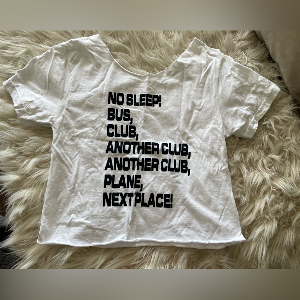 White Graphic Off the Shoulders t shirt with Lady Gaga Quoate